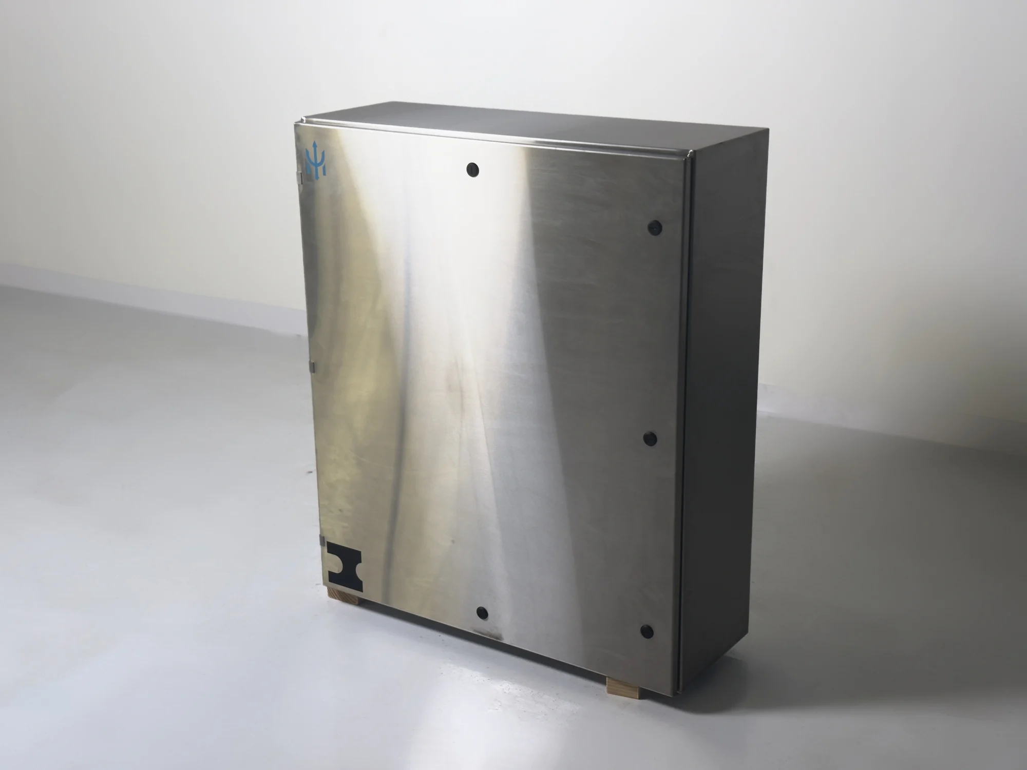 Completed stainless remote I/O panel for Mariana Minerals, shown with the door closed.